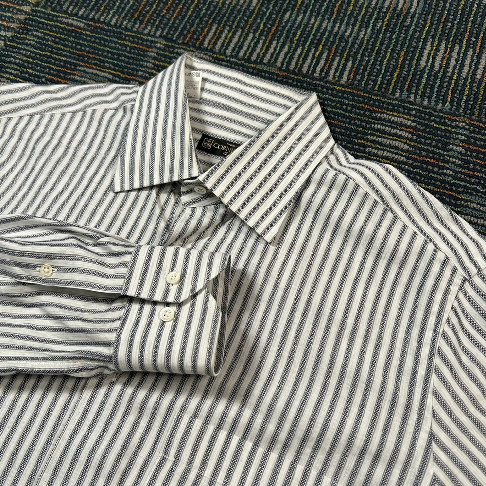 Corneliani Button Up Shirt 16 41 Grey Striped Long Sleeve Made in Italy Cotton